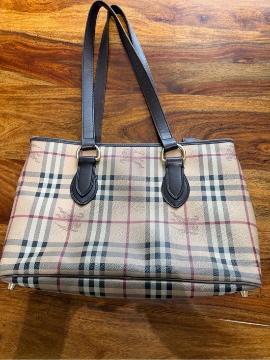 Burberry Handbags - Burberry Beige Plaid Tote with Dark Brown Straps